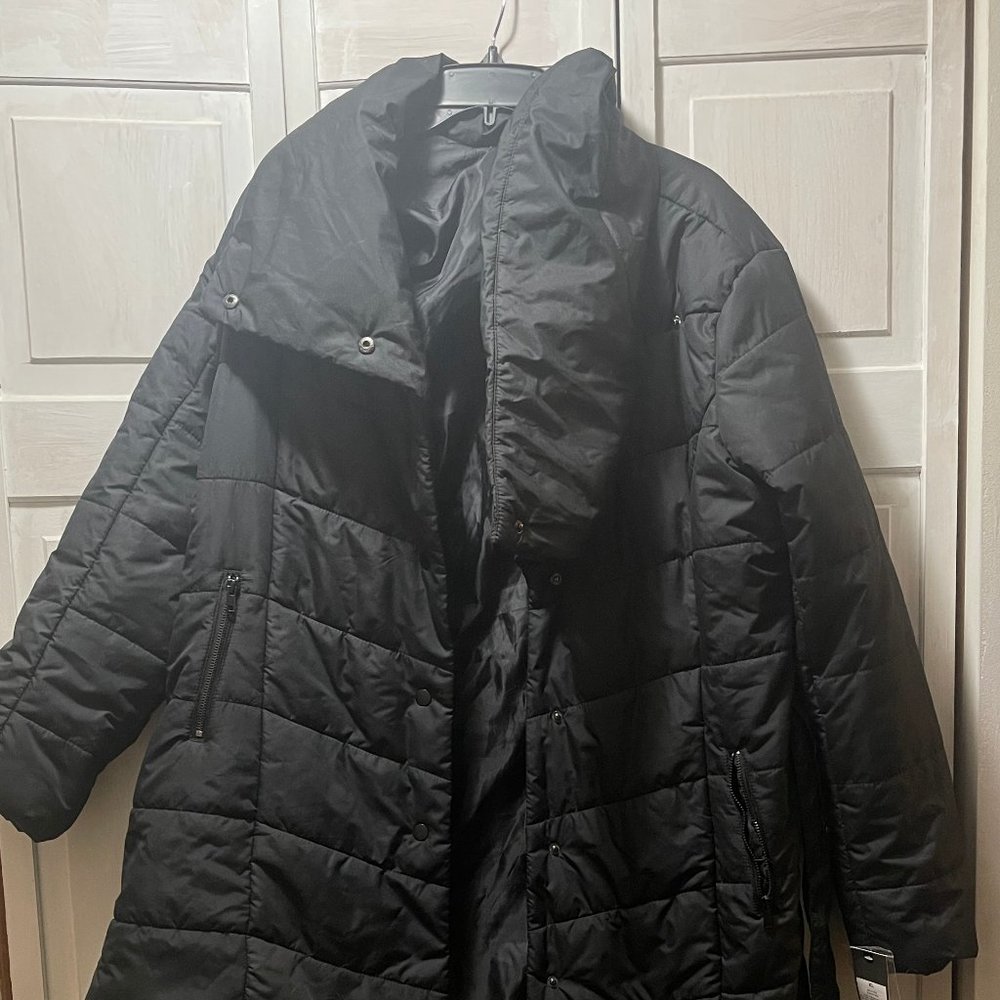 Black Puffer Coat with Belt